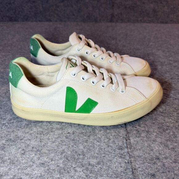 Veja Esplar Sneakers Womens 5 Canvas White Green Low Top Lace Up Shoes - Picture 2 of 7
